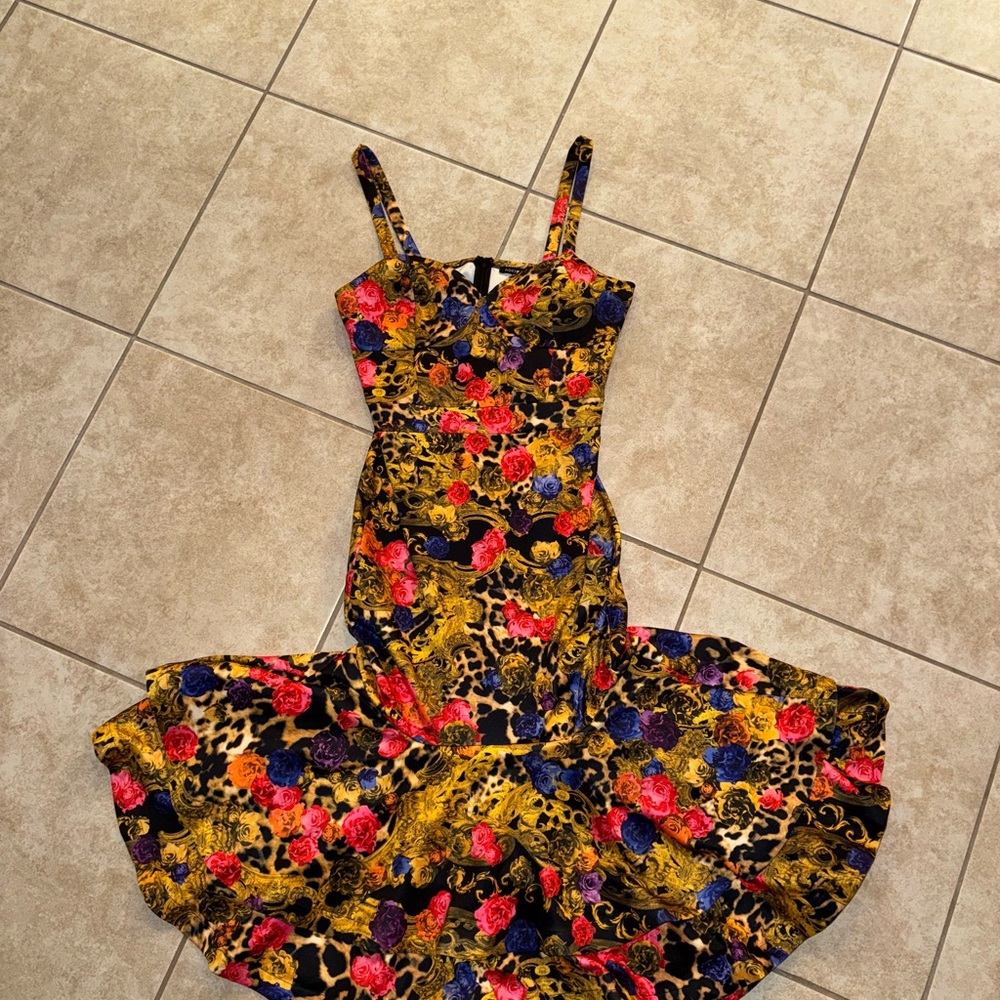 Fashion Nova Red Blue Yellow Floral Ruffled Sundress